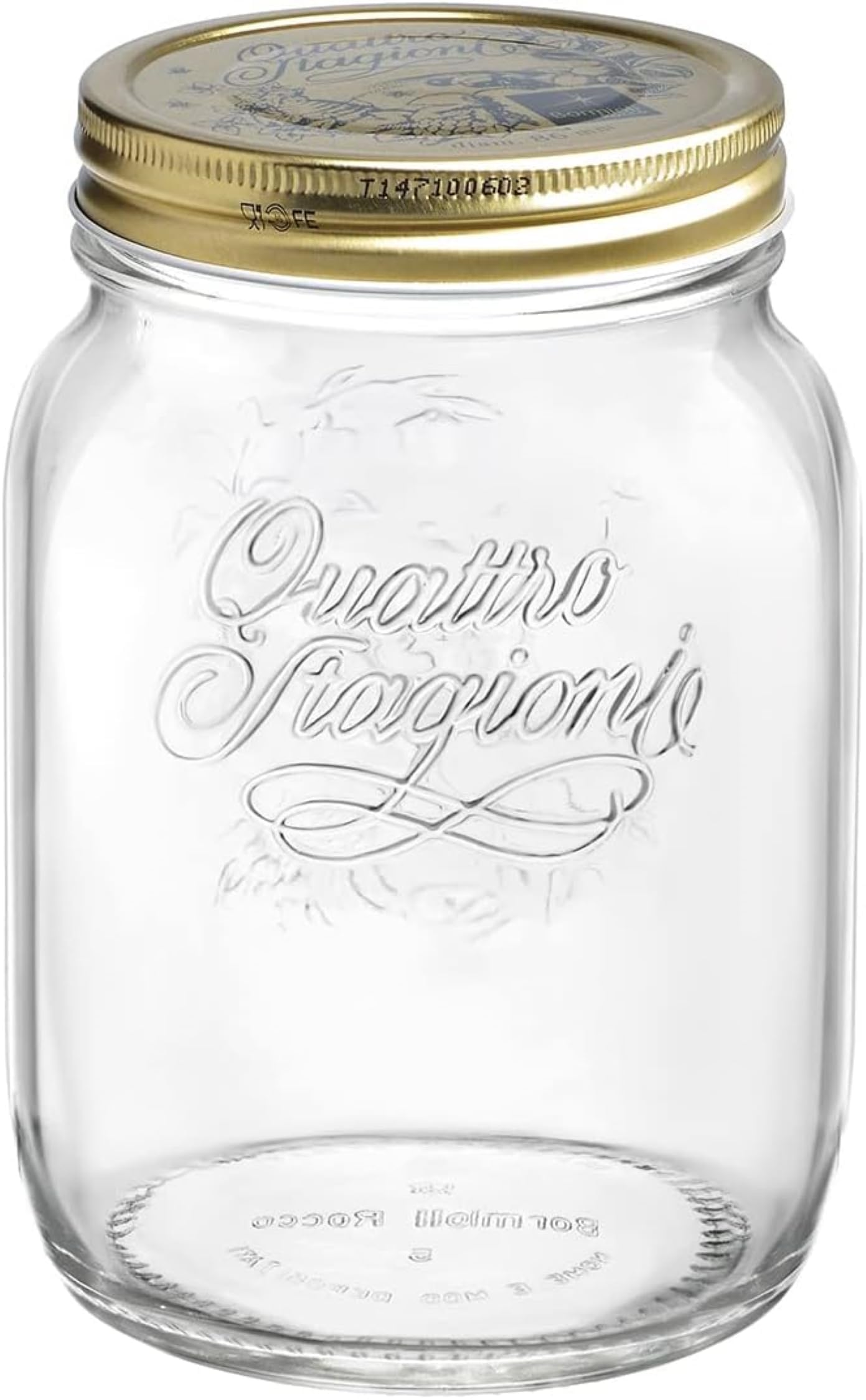 Bormioli Rocco Quattro Stagioni Mason Jar, 67.75 Oz - Clear/Gold