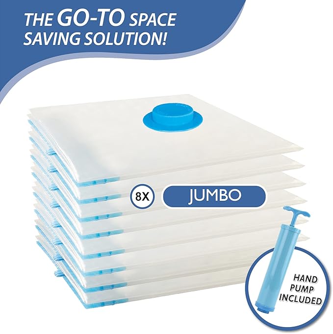 Cozy Essential 8 Jumbo Vacuum Storage Bags, Space Saver Bags Compression Storage Bags for Comforters and Blankets, Pillow, Bedding, Vacuum Sealer Bags for Clothes Storage