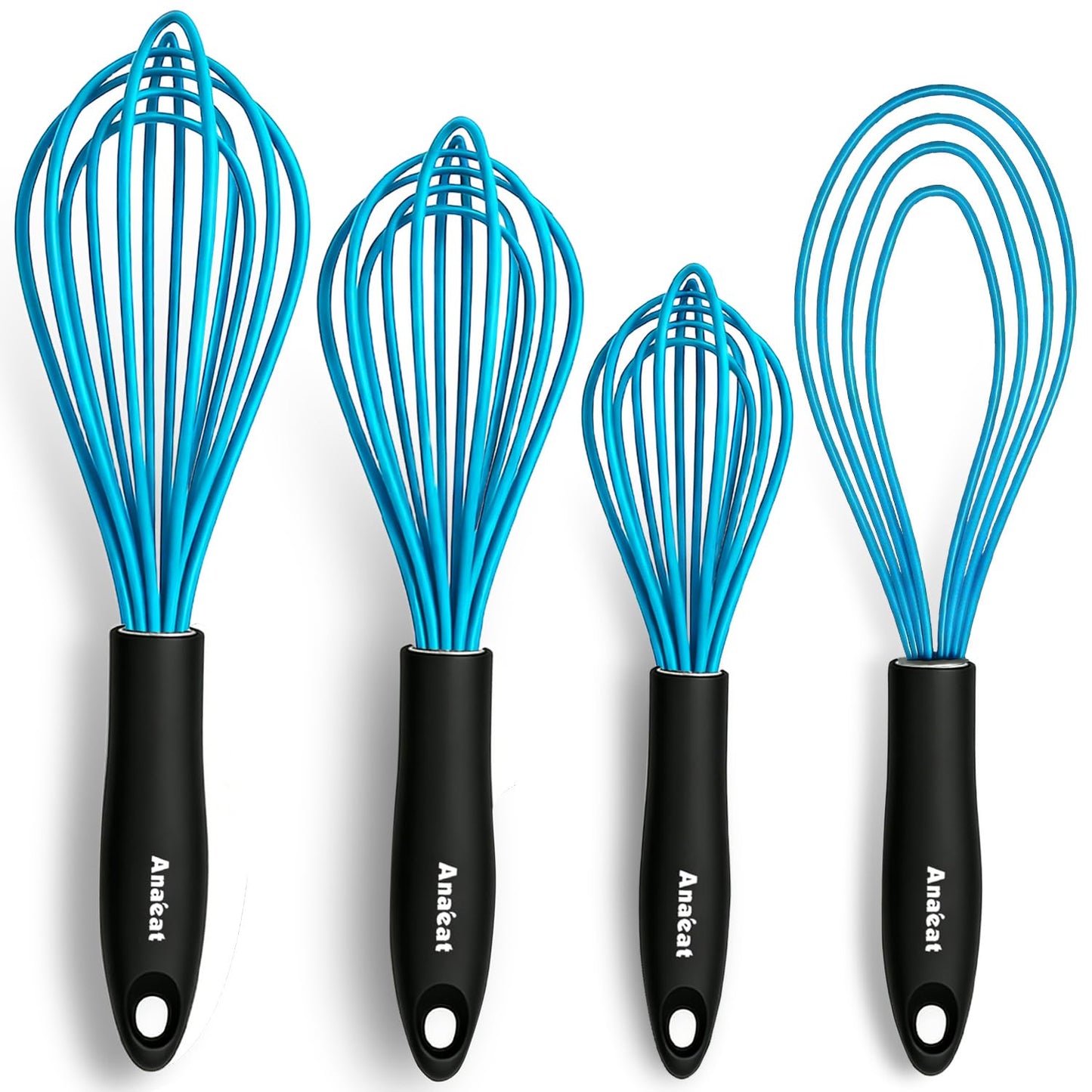 Anaeat Silicone Balloon Whisk, Perfect for Non-Stick Cookware, Milk and Egg Beater Blender, Heat Resistant Kitchen Whisks for Whisking, Cooking, Baking, Beating, Frothing & Stirring (Black)