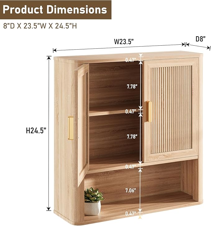 Bathroom Wall Storage Cabinet, Medicine Cabinet with Adjustable Wood Shelf & Doors, Over The Toilet Storage Cabinet for Laundry Room & Kitchen & Living Room (Natural Oak)
