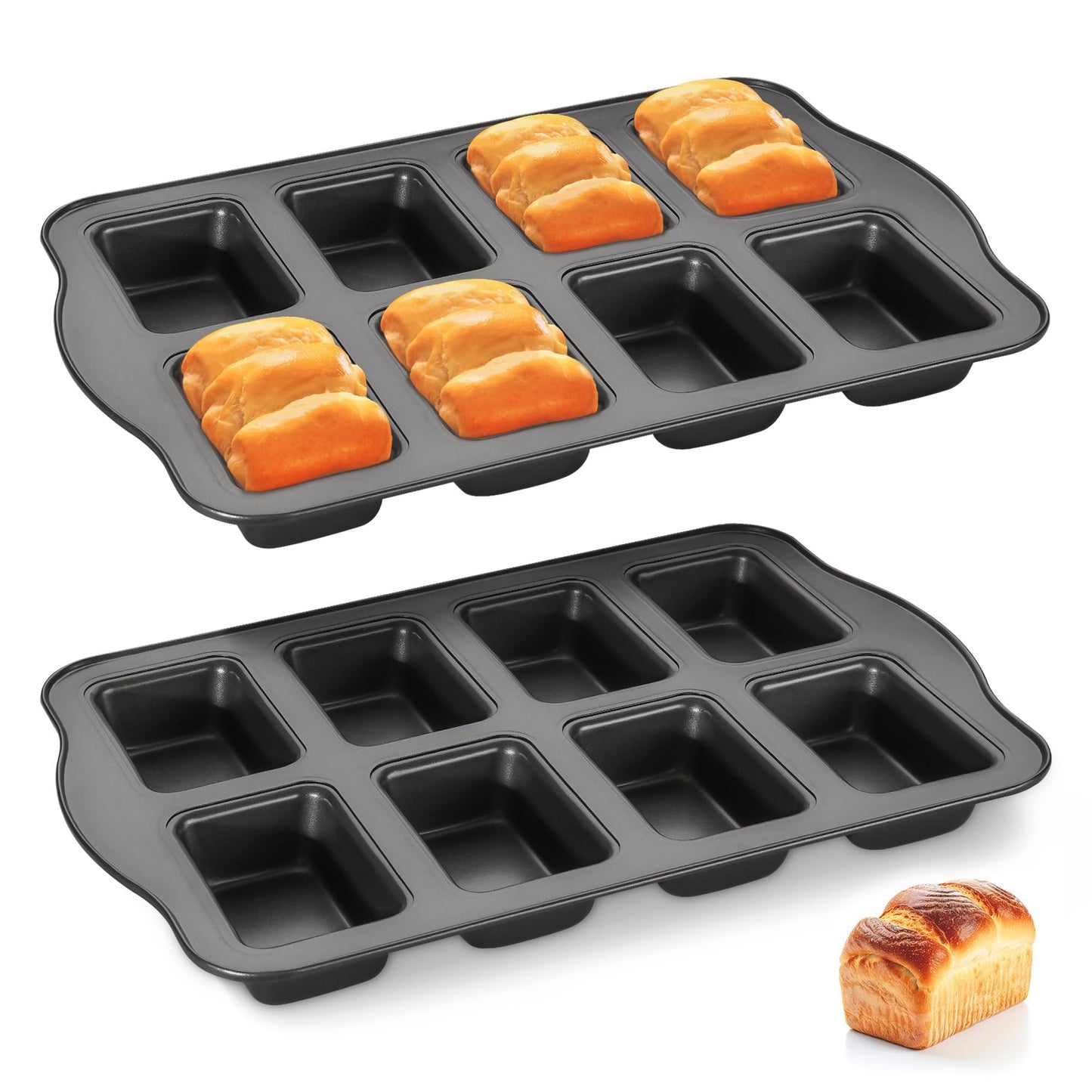HONGBAKE Nonstick Muffin Pan 12 Cup and Mini Loaf Pans 8 Cavity, Cupcake Tin for Baking and Small Banana Bread Tray - Grey