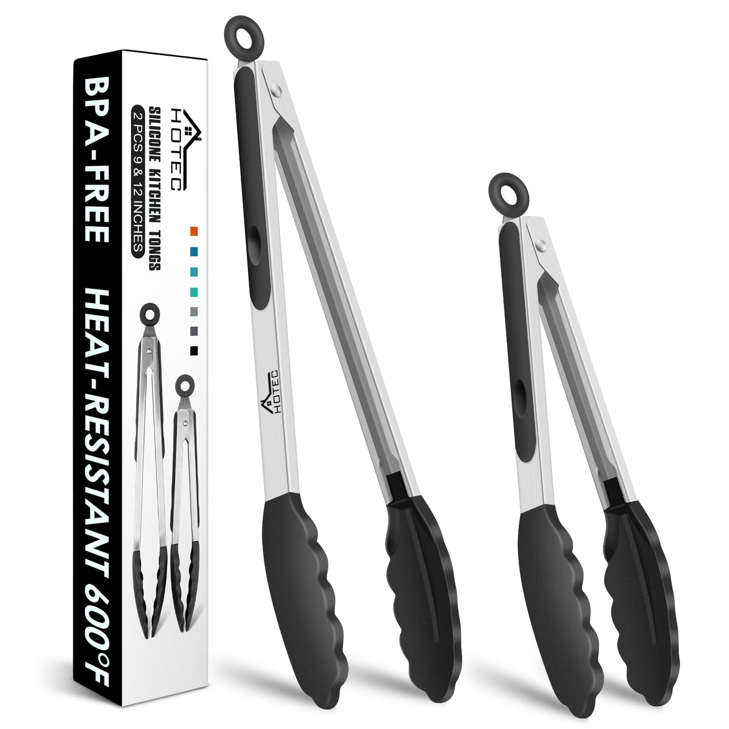 HOTEC Premium Stainless Steel Locking Kitchen Tongs with Silicon Tips, Set of 3-7", 9" and 12" (Purple)