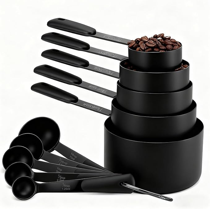 Bopei Measuring Cups and Spoons Set Stainless Steel 10 Piece for Cooking and Baking (5 Cups + 5 Spoons, Colorful Handles)