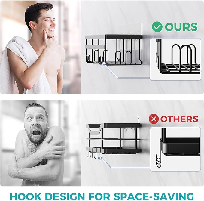 HomeHacks Shower Caddy, No Drilling Rustproof Organizer with Save Space Hooks, Apartment Essentials for Bathroom, Kitchen & Living Room, Shelf for Inside Shower, 2-Pack