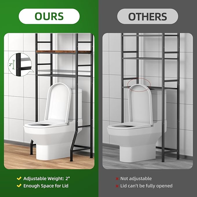 Over The Toilet Storage Rack,4-Tier Over Toilet Bathroom Organizer with Adjustable Wooden Shelves,Freestanding Space Saver Bathroom Cabinet Shelves Over Toilet,Over Toilet Storage, Vintage Brown