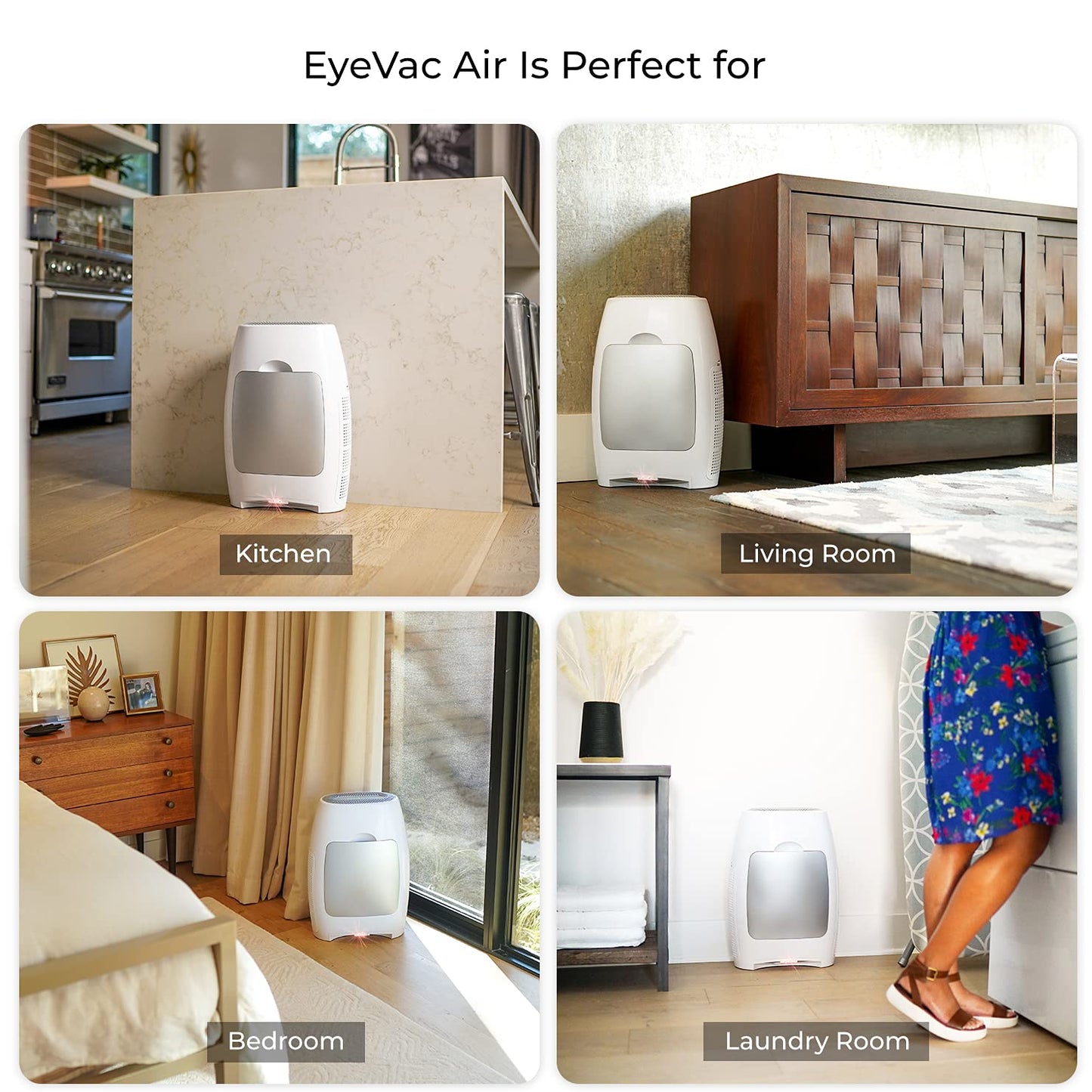 EyeVac Air 2-in-1 HEPA Air Purifier & Touchless Vacuum Automatic Dustpan - Ultra Fast & Powerful - Covers 600 Sq ft - Corded Canister Vacuum, Bagless, Automatic Sensors, 1000 Watt (White/White)