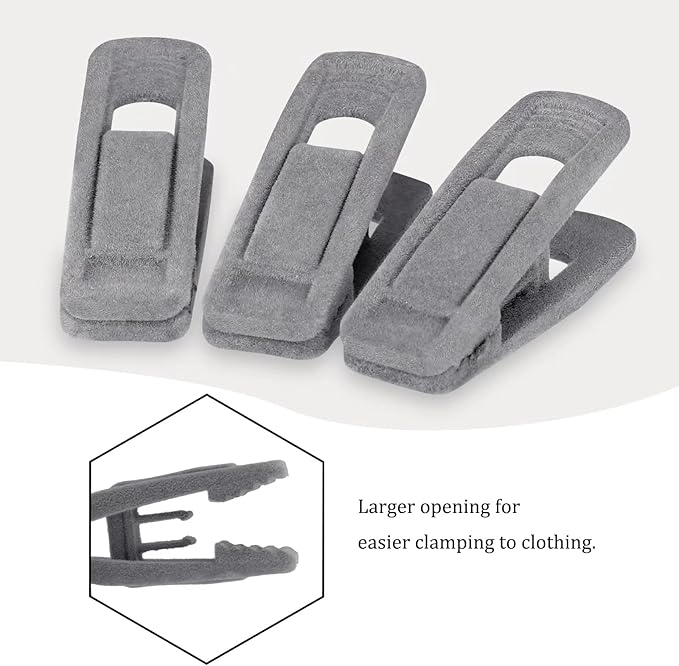 Tinfol Velvet Hanger Clips, 50Pack Gray Pants Velvet Clips, Clothes Hanger Clip, Large Opening Clothes Pin Strong Finger Flocked Clips Perfect for Use with Slim-line Clothes Velvet Hangers