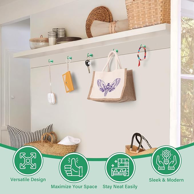 Magnetic Hooks, 8 Pack Strong Magnetic Hooks Cruise for Hanging, 25lbs Magnets with Hook for Cruise Cabins, Magnets for Whiteboard, Garage, Grill, Lock Accessories, Green