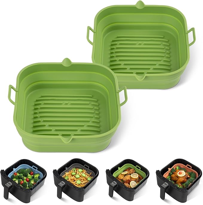 Loveuing Silicone Air Fryer Liners Square - Reusable Airfryer Collapsible Basket - Easy to Clean Air Fryers Pot for 5.8 to 8 Qt Baking Tray Oven Accessories, 8.5 Inch Large