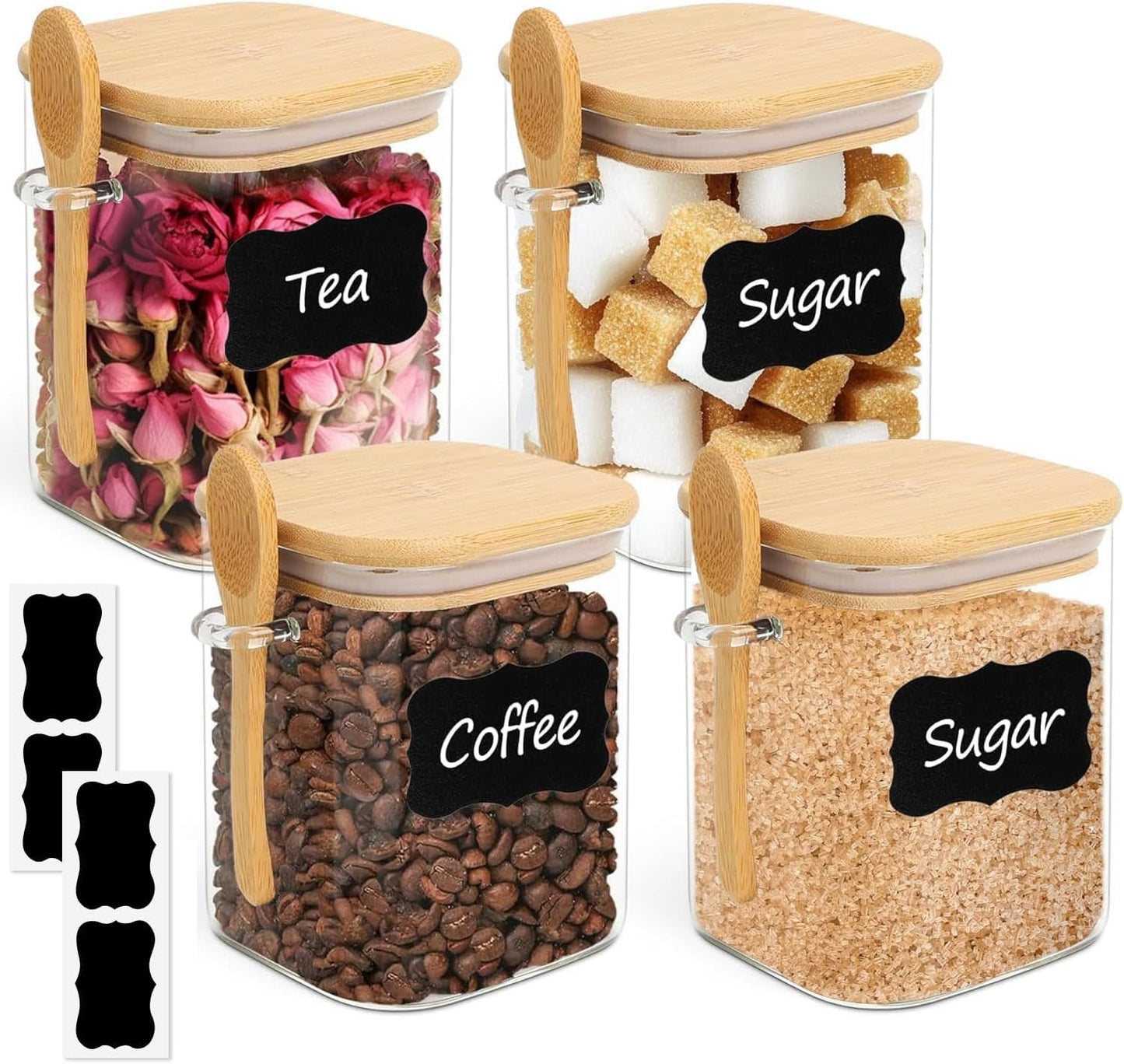 ComSaf Square Glass Containers with Lids 0.6 Qt, Set of 6 Small Glass Jars