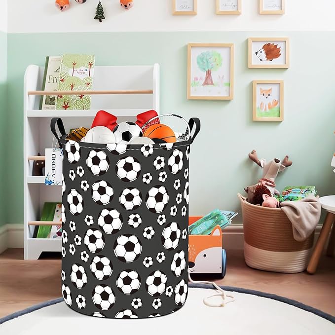 Round Foldable Kids' Football Laundry Hamper Multi Use Laundry Basket Soccer Gift Basket Toy Organizer for Boys and Girls (Soccer)