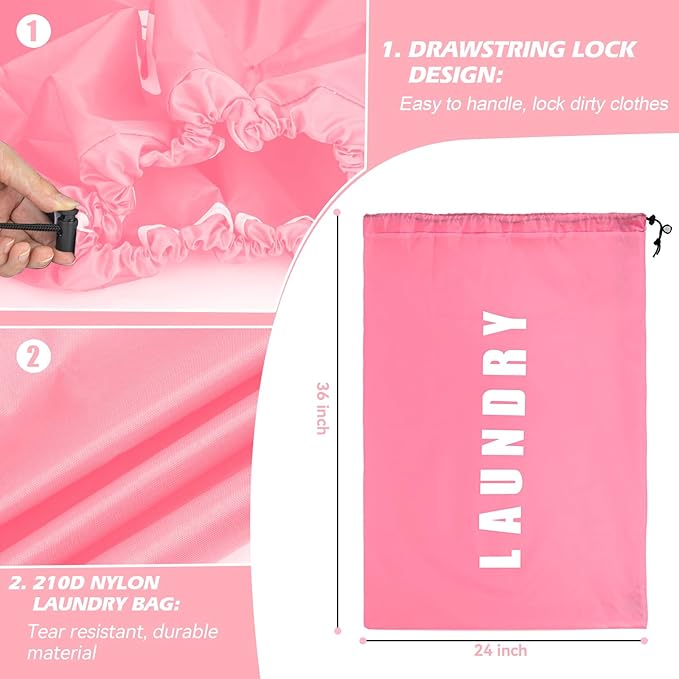 Laundry Bag,2 Pack Travel Laundry Bags for Dirty Clothes,Large Laundry Bags for Camping & Traveling,Dirty Clothes Travel Bag,24" x 36" (Cyan + Pink)