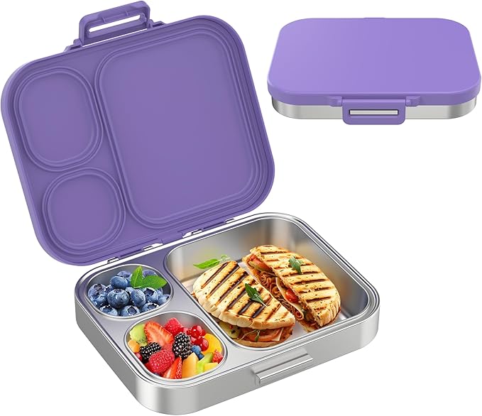 Pawtong Stainless Steel Bento Lunch Box for Kids | 3-Compartment Lunch Box Container Kids | 100% Leakproof, Eco-Friendly, Perfect Portion Control for Kids&Adult Healthy Meals (Blue)