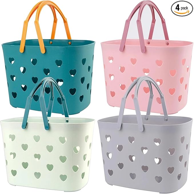 Peohud 4 Pack Portable Shower Caddy Basket, Plastic Storage Basket with Handle, Caddy Organizer Bin for Bathroom, College Dorm, Pantry, Kitchen