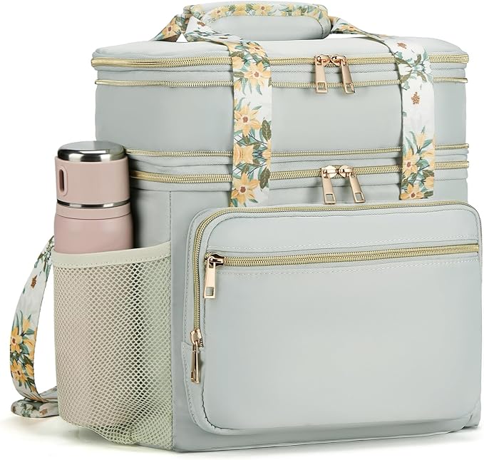 HSHRISH Expandable Lunch Box for Women, Double Deck Large Insulated Lunch Bag Women Leakproof Durable Lunch Cooler Tote Bag, Lightweight Cute Lunchbox for Work Outdoor Travel, Green