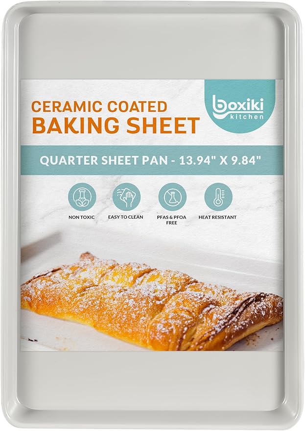 Boxiki Kitchen Nonstick Ceramic Baking Sheet/Cookie Sheet - Set of 2, Durable and Easy to Clean Baking Pans for Kitchen - Dishwasher and Freezer Safe, PFAS-Free (Half Sheet Pan)