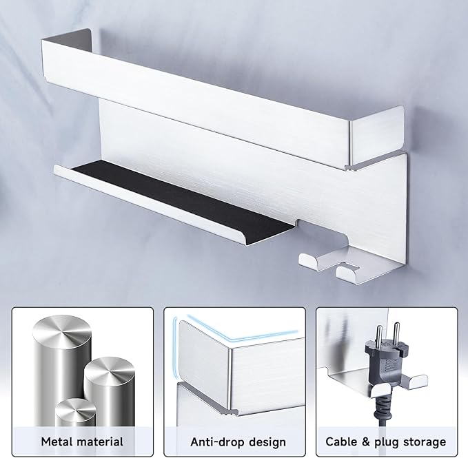 Storage Hair Dryer Holder for Curling Iron Wands Accessories, Hair Straightener Holder, Wall Mount Hair Tool Organizer for Styler Attachments, Curling Iron Holder Organizer for Bathroom, Silver