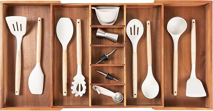 KitchenEdge Utensil & Junk Drawer Organizer, 19-33 in, White Bamboo