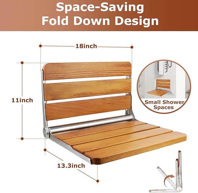 Foldable Shower Seat Wall Mounted, 18 Inchs Folding Shower Bench for Small Shower Spaces, 400lbs Max Load for Inside Shower