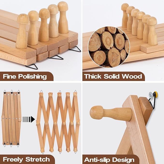 Wall Rack with 16 Hooks, Wooden Wall Expandable Coat Rack for Coat, Hats, Baseball Caps, Coffee Mug, Jewelry(Natural)