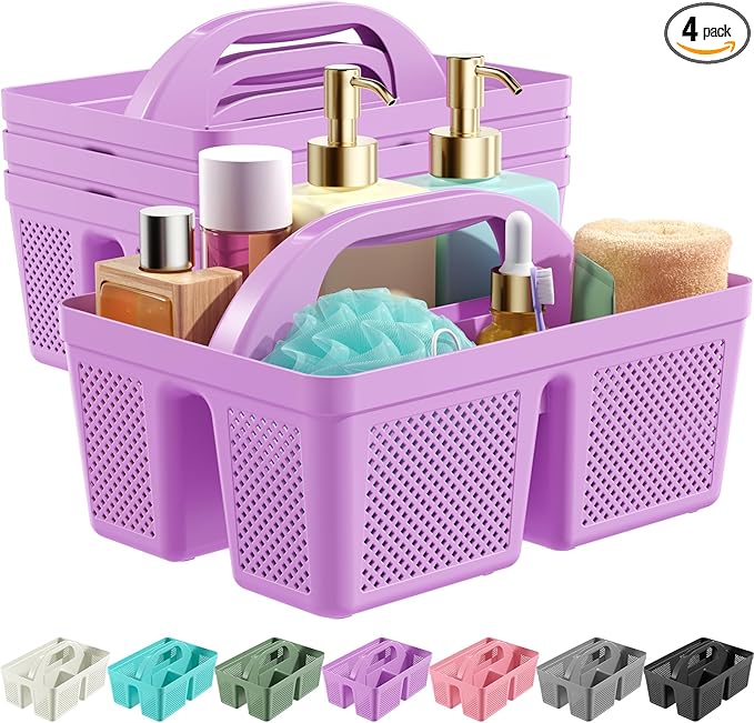 4 PCS Portable Shower Caddy, Integrated Handle, Reinforced Plastic, Organizer Storage Bathroom Supplies and Beauty Products, Cleaning Supplies, Shower Basket for Home, Dorm, Shelf and Cabinet