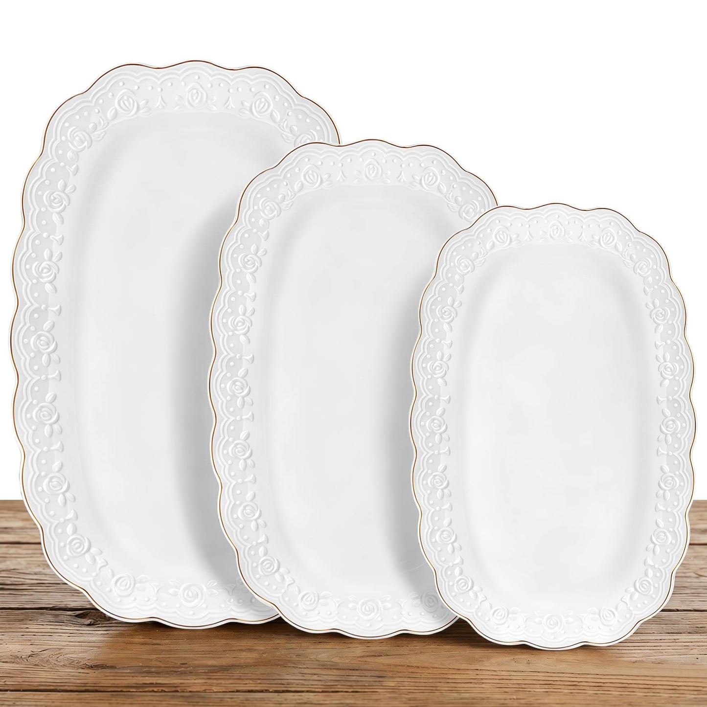 Kassel Ceramic Serving Platter Set | 16”/14”/12” Rectangular Serving Trays for Entertaining at Parties and Weddings | Oven Safe Extra Large Serving Trays for Tacos, Steak, and Cake