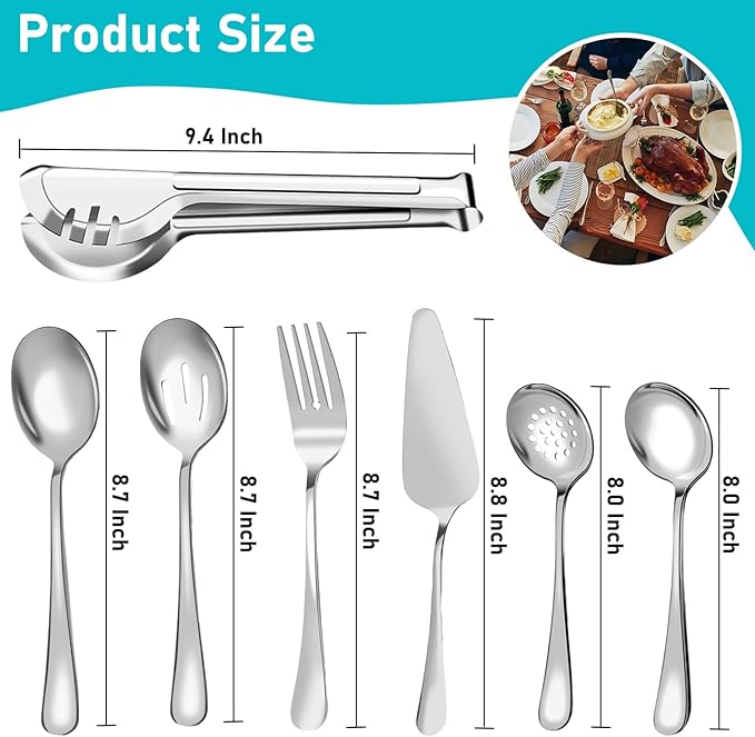 Serving Utensils, 15 Pcs Stainless Steel Large Flatware Serving Tools Kit