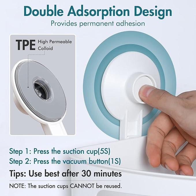 Budget & Good Corner Shower Caddy, 2 Pack Suction Cup Adhesive Shelves, NO-drilling Heavy Duty Storage Racks, Max Hold 44lbs, Waterproof for Bathroom & Kitchen