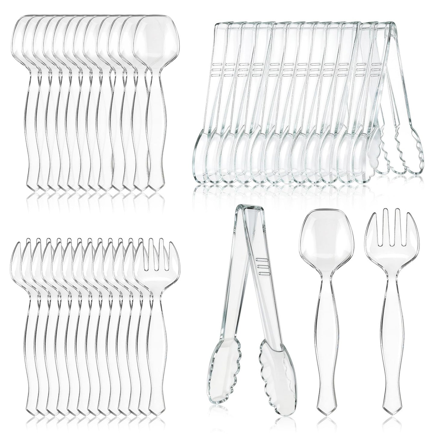 Mwellewm 36Pcs Serving Utensils Large Plastic Serving Utensils Set Serving Spoons for Buffet Clear Disposable Plastic Tongs 8.5'' Heavy Duty Slotted Spoons/Forks Supplies for Party Food Salad Soup