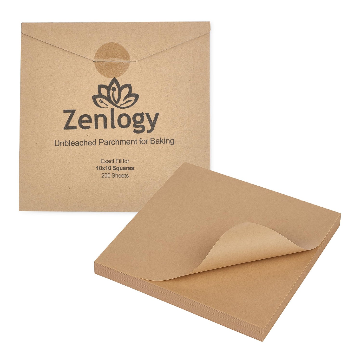 Zenlogy 10x10 Parchment Paper Squares, 200 Sheets, Unbleached, Pre-Cut
