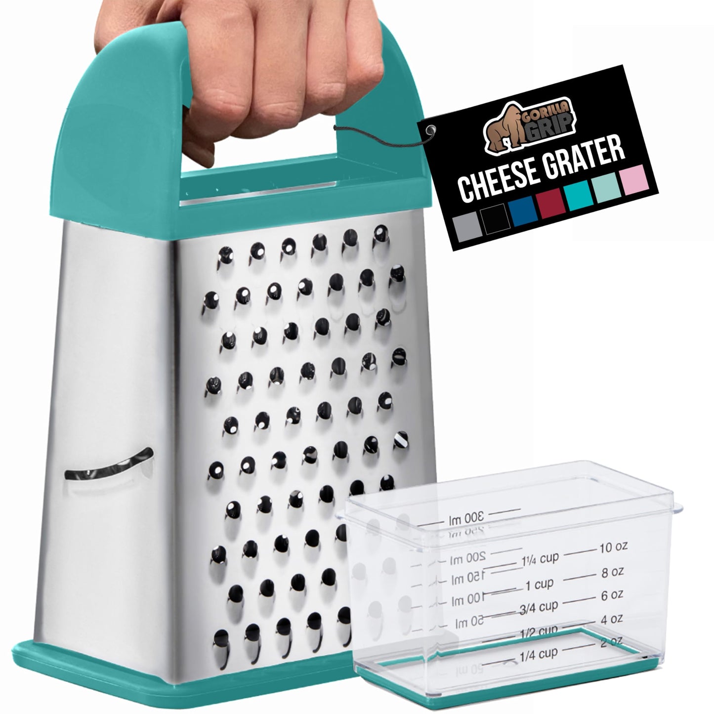 GORILLA GRIP® XL 4-Sided Stainless Steel BPA-Free Cheese Grater, Gray