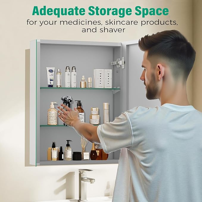 24 x 32 Inch Medicine Cabinet Mirror,Bathroom Mirror Cabinet with Adjustable Shelves, Aluminum Silver Medicine Cabinets for Bathroom,Recessed or Wall Mounted Medicine Cabinets