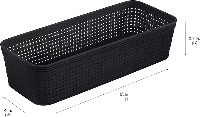Simplify 10 Piece Organizing Set | Multiple Size Bins | Multipurpose | Office | Desk | Dorm | Bathroom | Storage Basket | Small Items | Accessories | Black (Pack of 6)