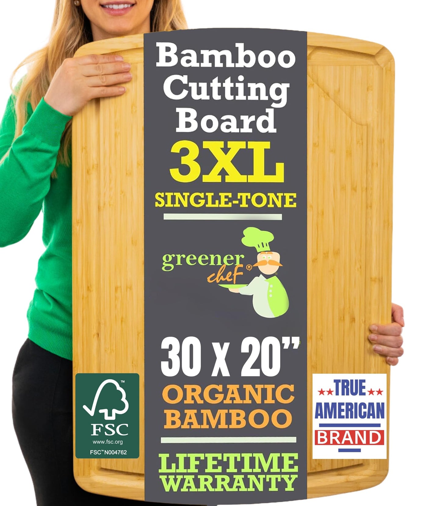 ENORMOUS 30 x 20 Organic Extra Large Cutting Board with Lifetime Replacements – Wood Bamboo Chopping Board - Wooden Butcher Block Cutting Board for Carving Turkey, Grilling Brisket and BBQ