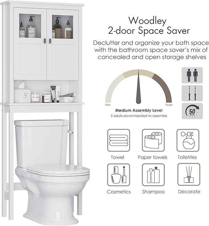 Spirich Bathroom Cabinet Over Toilet, Bathroom Storage Cabinet with Glass Doors and Adjustable Shelves, Over The Toilet Storage Cabinet, White