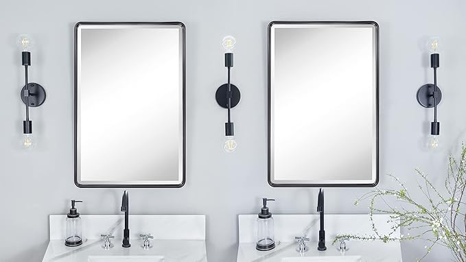 TEHOME Farmhouse Oil Rubbed Bronze Recessed Bathroom Medicine Cabinet with Mirror Rounded Rectangle Metal Framed Medicine Cabinet with Beveled Mirror 16x24''