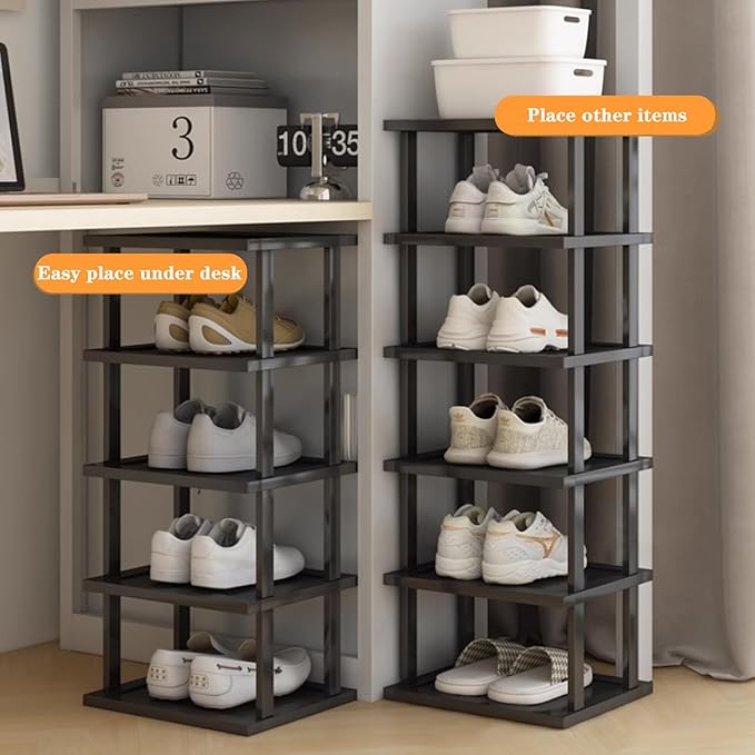 Vertical Shoe Rack - Tall Narrow Shoe Rack Organizer for Small Spaces,5 Tier Bamboo Shoen Shelf for Entryway,Closet,Corner,Doorway,Skinny Shoe Shelf Space Saving Shoe Storage,Free Stackable DIY