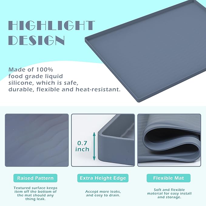 URMONA Waterproof Silicone Under Sink Mat 31'' x 19'' Shelf Liner for Kitchen and Bathroom, Cabinet and Counter Protector, Storage and Organizers, Litter Mat, Pet Cat Puppy Essentials(Green)