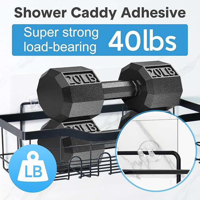 Shower Caddy Adhesive Replacement, Transparent Strong Adhesive Hooks, No Drilling, Waterproof, for Shower Caddy, Bathroom Storage Shelves and Kitchen Racks (Double*4pcs)