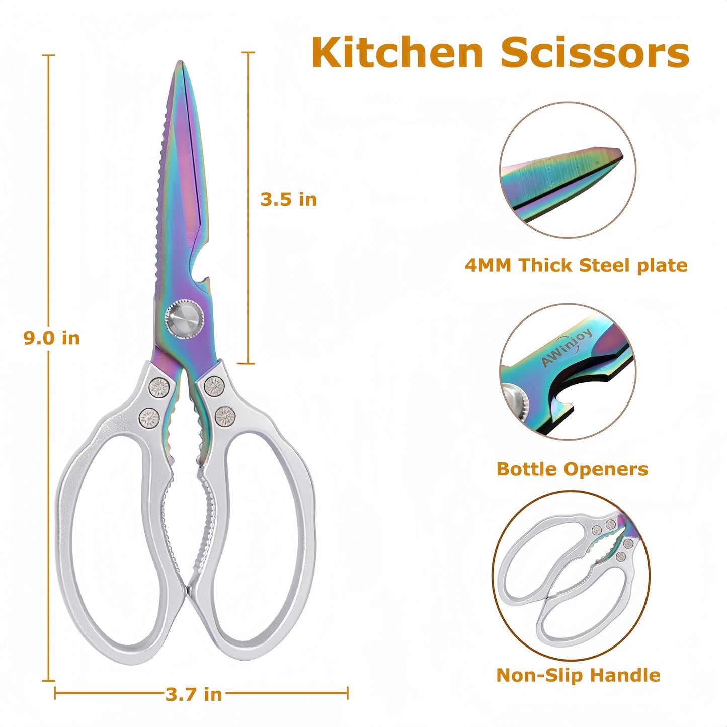 AWinjoy Kitchen Scissors, Heavy Duty Sharp Shears Dishwasher Safe, Rose Gold Cooking Accessories for Meat, Chicken, Fish, Poultry, Herb, Bread