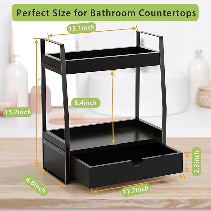 2-Tier Bathroom Organizer Countertop, Bathroom Sink Organizer Countertop, Vanity, Counter Shelf, Black