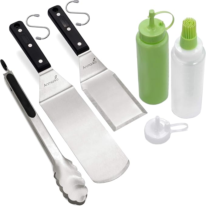 Anmarko Grill Spatula Set - Long Metal Spatula Spatula - Griddle Scraper and Pancake Flipper or Pizza Spatula - Offset Spatula - Stainless Steel Utensil Great for BBQ Grill Flat Top