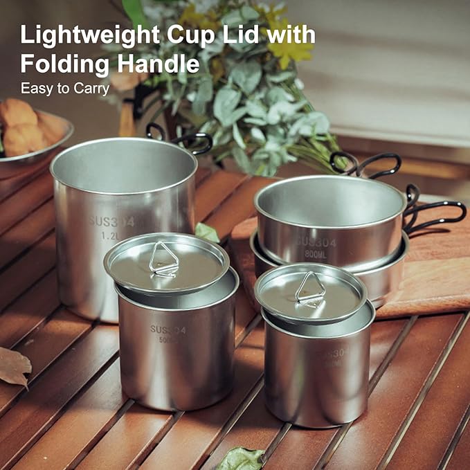 Aomiun 5PCS Stainless Steel Camping Cooking Set Cookware Mess Kit Cook Pots and Pan Set with Cups & Storage Bag, Lightweight Camping Cookware for Hiking Backpacking Outdoor Cooking and