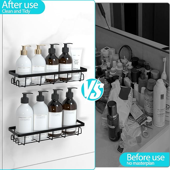 Shower Caddy Organizer with Hooks,Self Adhesive Bathroom Shelves,Shower Shelves,No Drilling Bathroom Organizers and Storage,Perfect for RV, Apartment, Home Decor,3 Pack Black