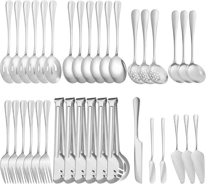 ZLMTZDJD 36-Piece Stainless Steel Serving Utensil Set – Complete Buffet Essentials with Spoons, Forks, Tongs, Ladle & More. Perfect for Wedding, Holiday, Catering, and Family Gatherings (Black)