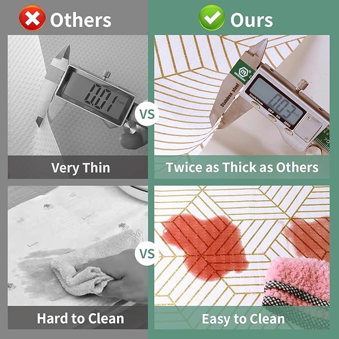 Shelf Liners for Kitchen Cabinets 17.5in x 30FT Non Adhesive Cabinet Liner Strong Non-Slip Thickened Gold Geometric Drawer Liner Easy to Clean for Shelf Cabinet with Knife and Tape Measure