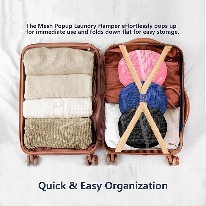 Pop Up Laundry Hamper, Mesh Laundry Basket Collapsible, Foldable Hamper for Travel and Storage, 3 Pack (Black+Pink+Blue)