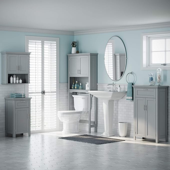 RiverRidge Somerset Two-Door Bathroom Storage, Gray Wall Cabinet, Grey, Set 1