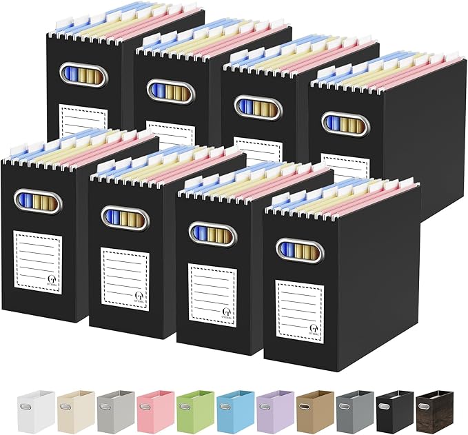Oterri Cardboard File Organizer Box for Hanging File Folders Letter Size,File Box for Computer Desk,File Cabinet,Working Home,Office,Classroom (Black, Letter Size - 8 Packs)
