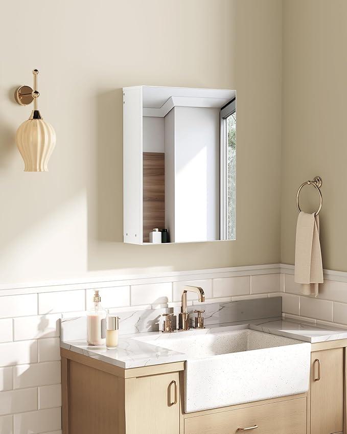 Wall-Mounted Bathroom Vanity with Mirror, Medicine Cabinet with Storage Function, Hanging Storage Cabinet, Adjustable Shelves, White